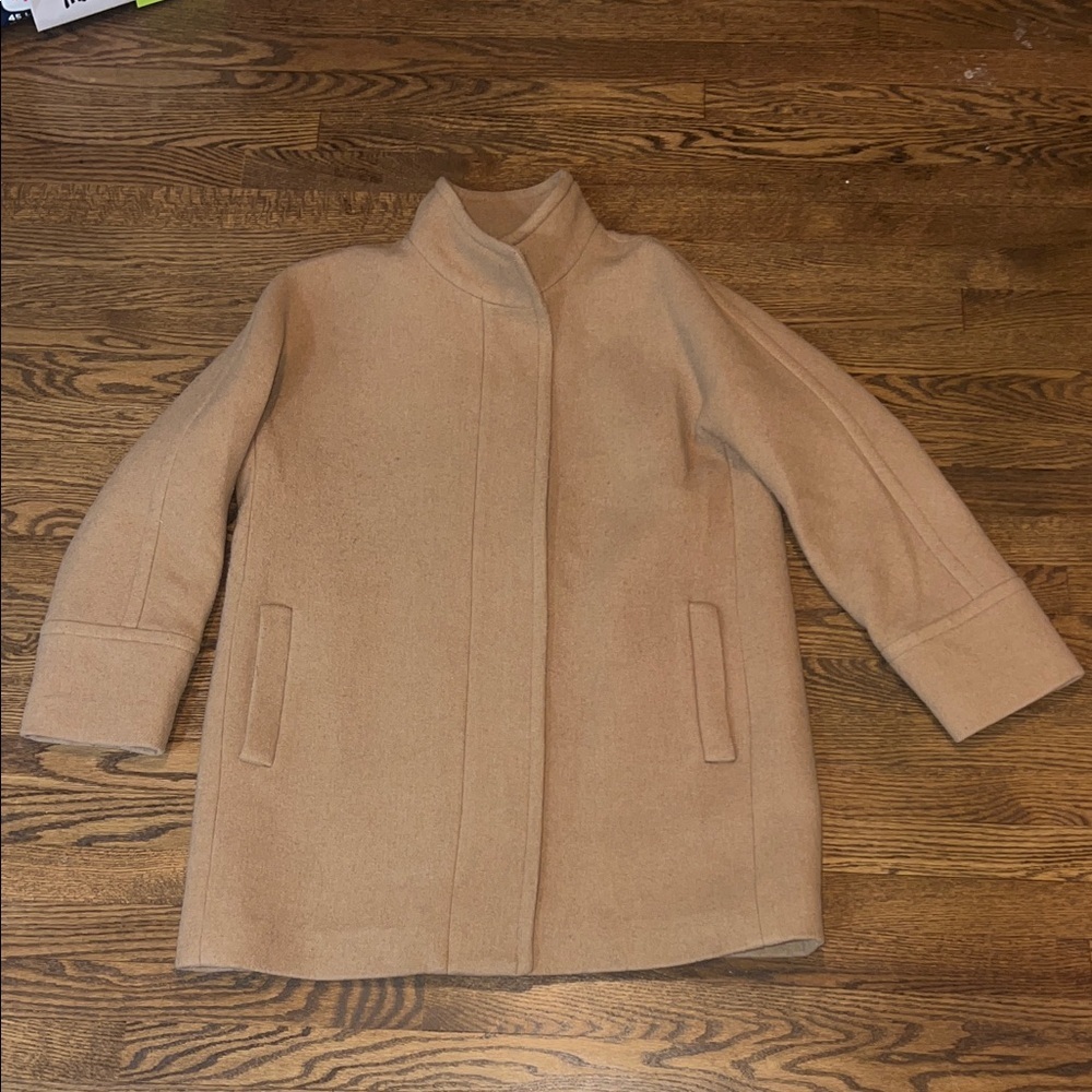 J Crew Acorn Wool Blend Full Zip Mock Neck Long City Coat Overcoat Womens 16